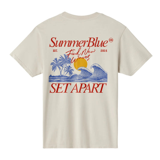 Women's Red Summer Blue Cream Cotton Graphic Logo Tee