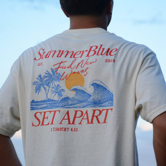 Men's Red Summer Blue Cream Cotton Graphic Logo Tee
