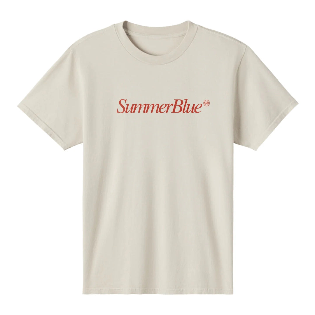 Men's Red Summer Blue Cream Cotton Graphic Logo Tee